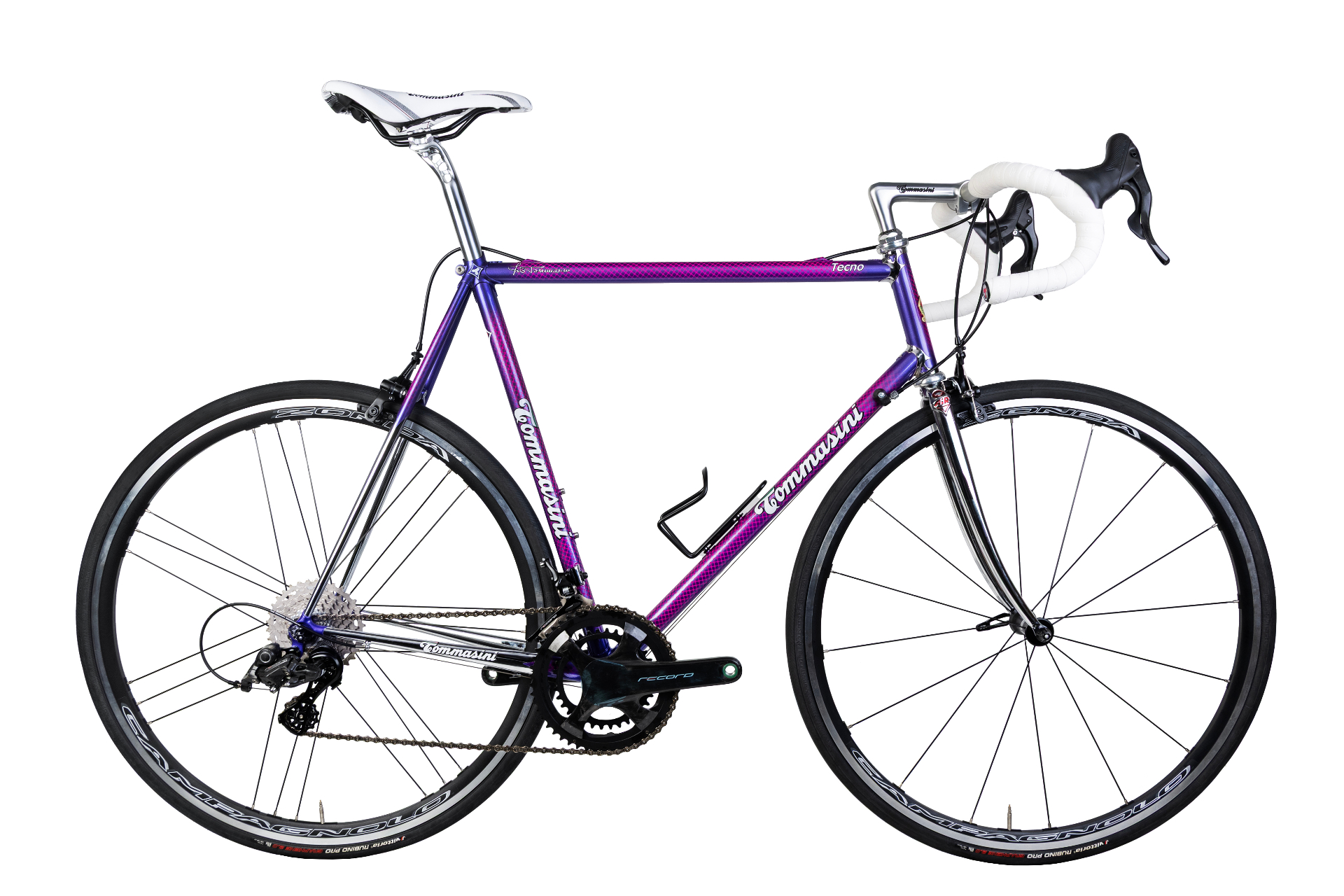 Tommasini Tecno steel road bicycle in chrome and violet, studio shot